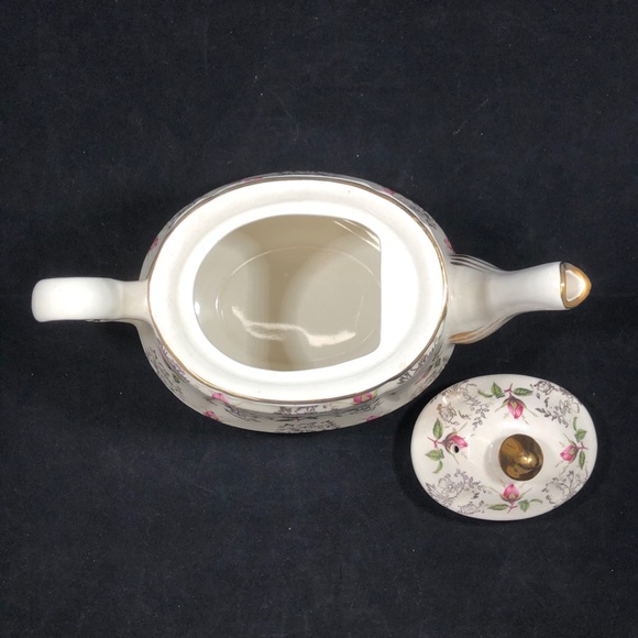 PRICE KENSINGTON TEAPOT & LID. ROSE FLORAL PATTERN with GOLD-TONE ACCENTS. - Picture 8 of 14